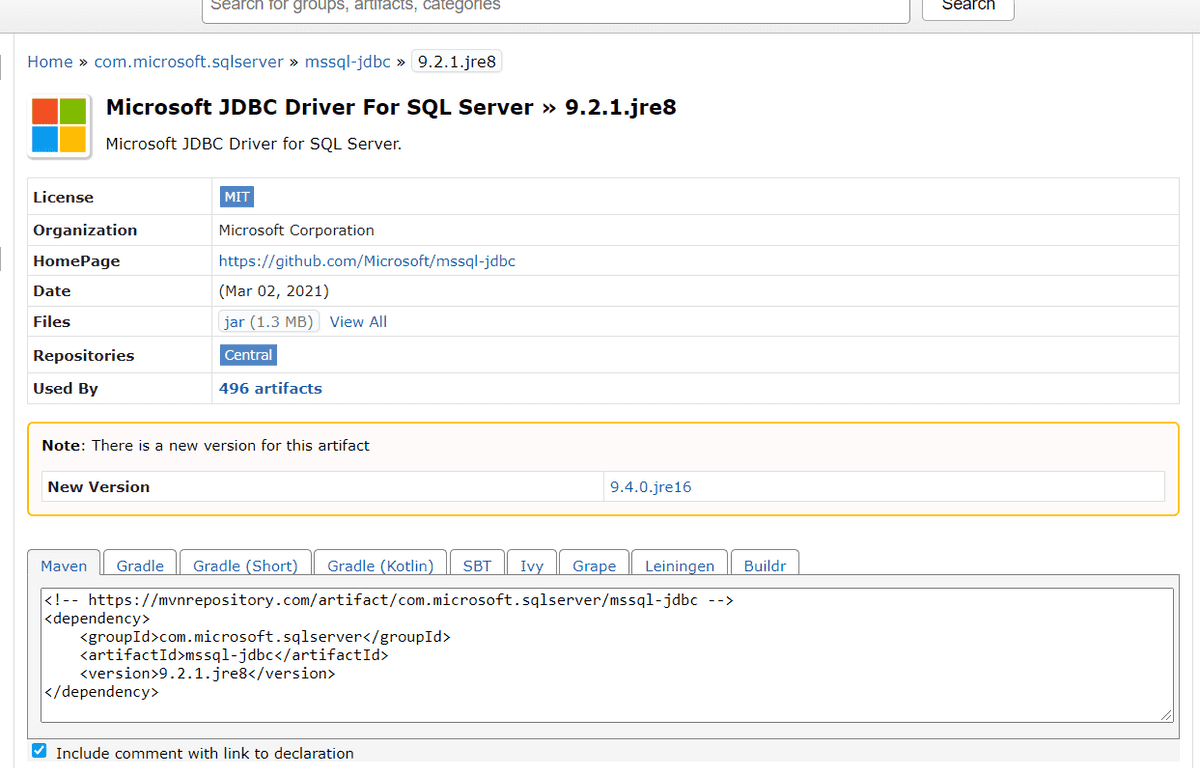 jdbc sql server maven