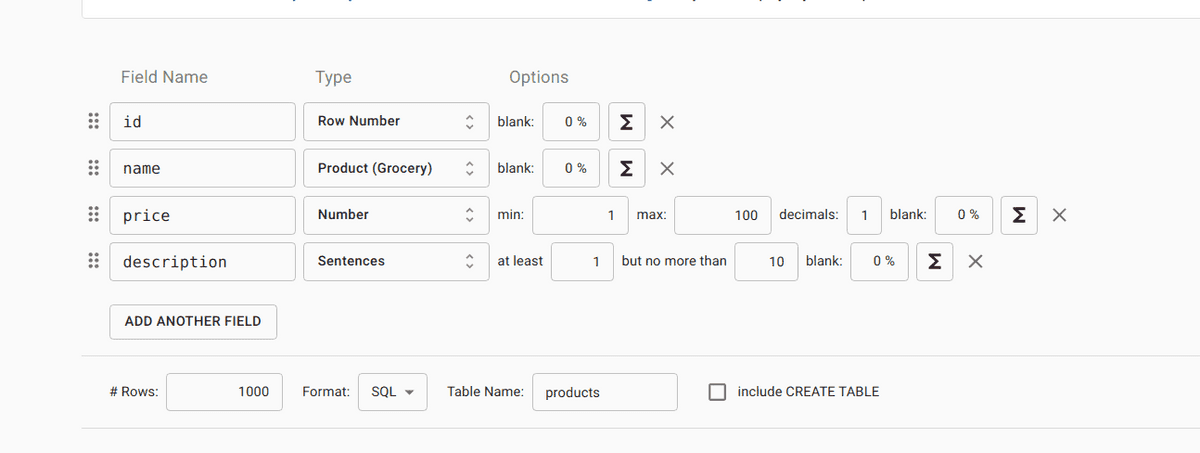 Mock product mockaroo