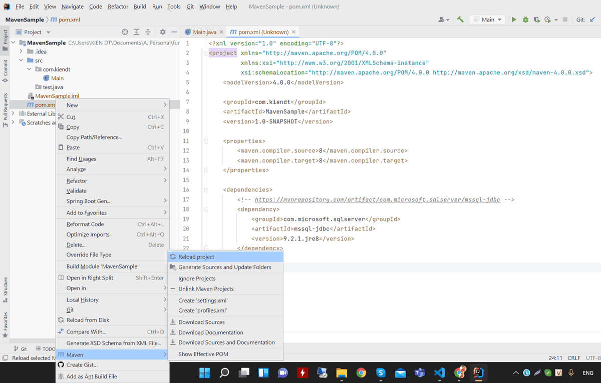 reload maven project